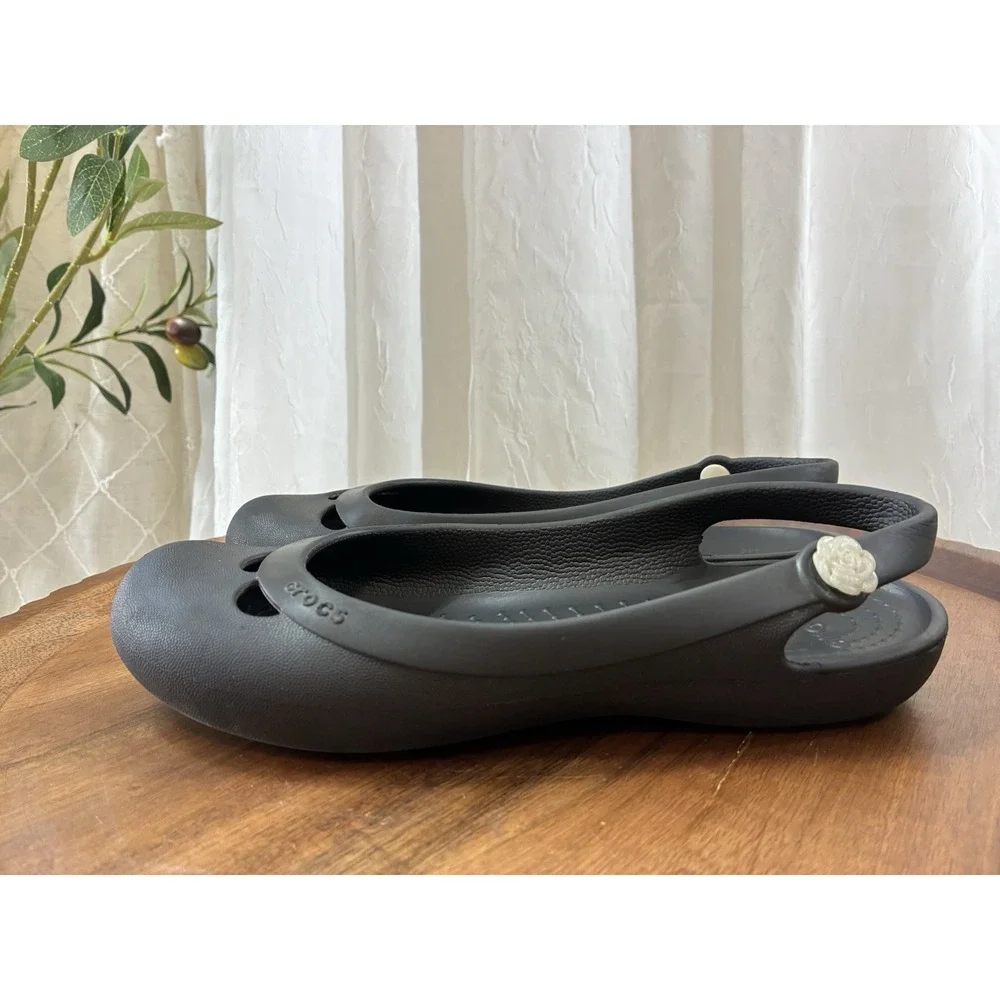 Crocs Black Rhinestone Olivia Slingback Flats Size 7 Sandals Slip On Shoes‎